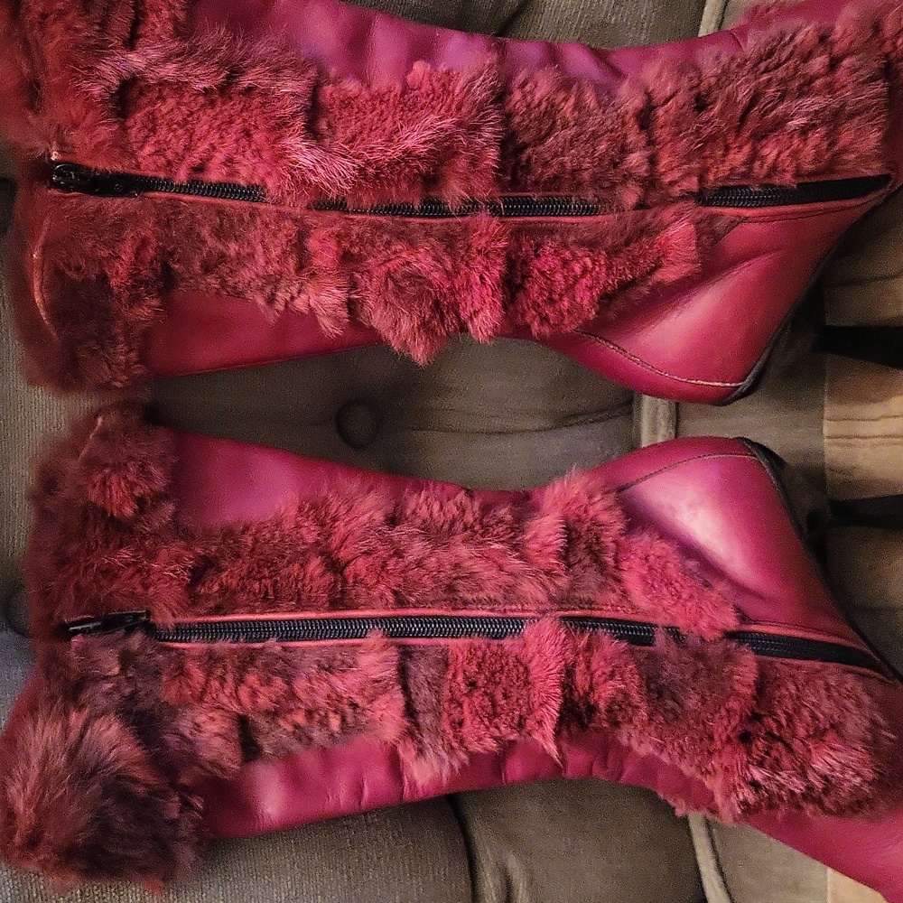 Vera Cuoio Italian Leather Boots With Real Rabbit Fur.  7.5 Size 38 - Picture 7 of 16